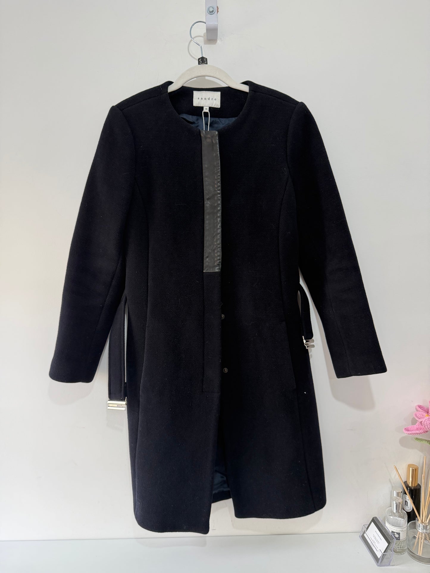 Preloved Sandro Coat Size 36 Uk 8 Navy blue