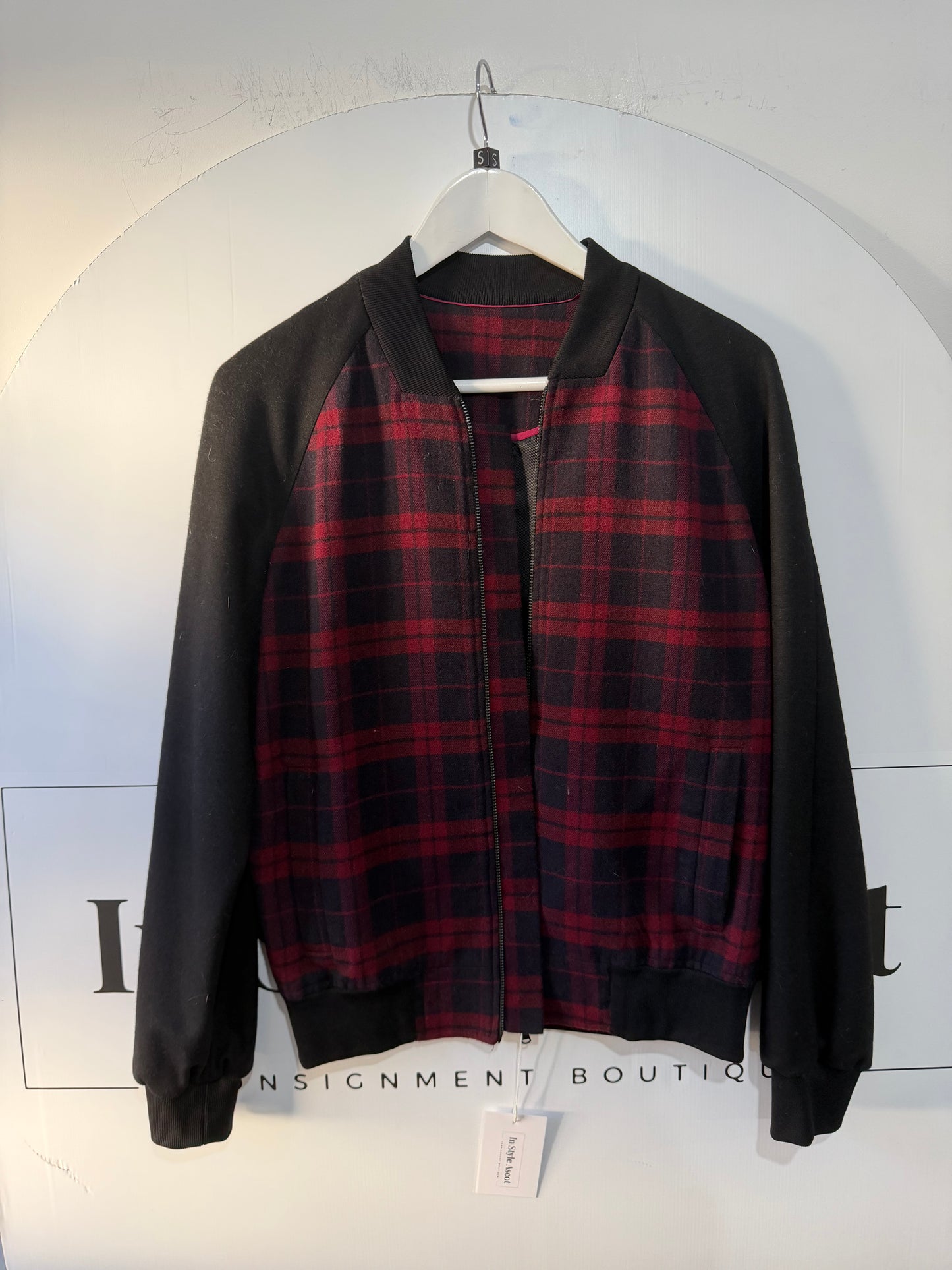 Checkered Jigsaw Bomber Jacket, Size 10/12