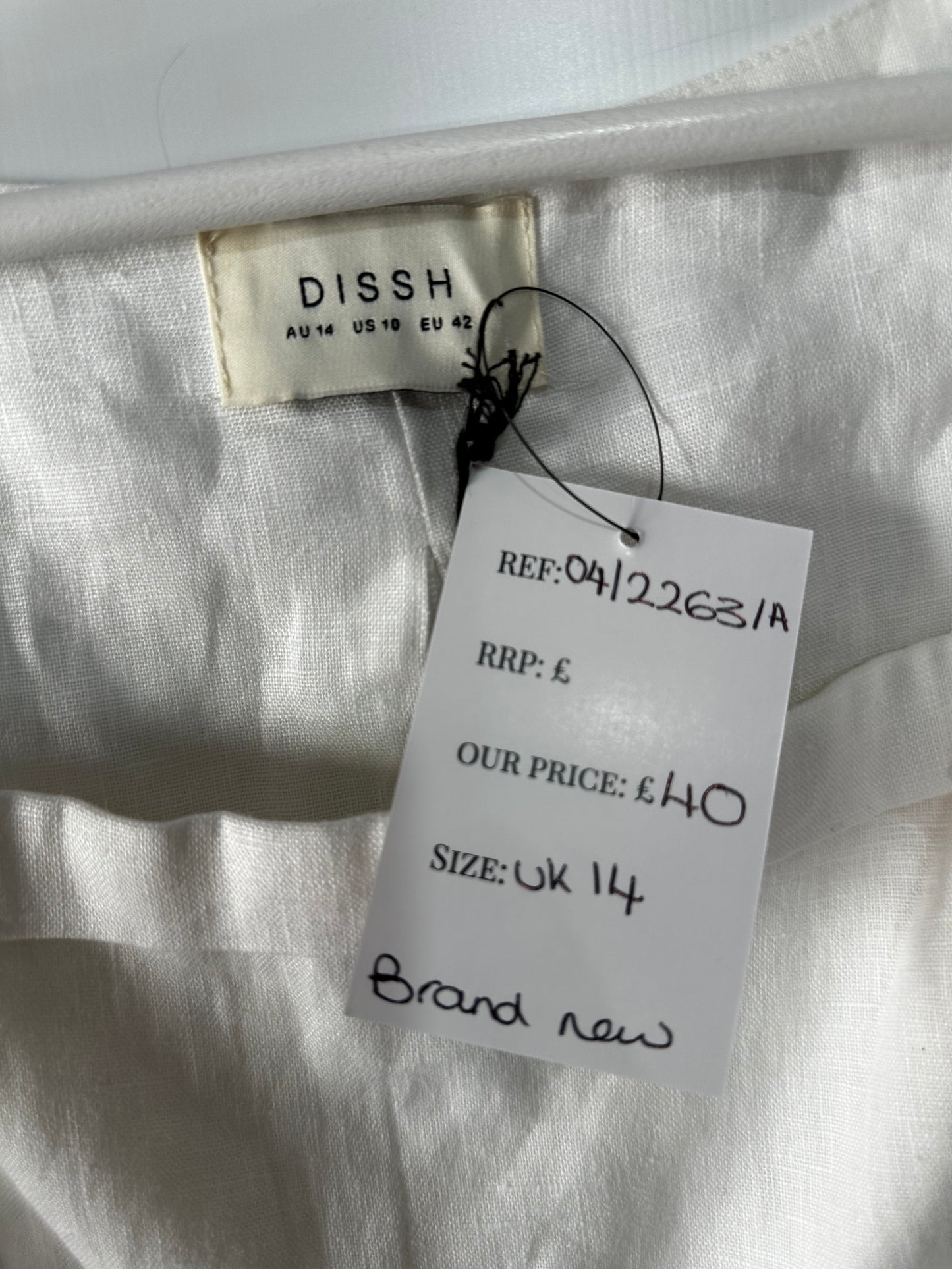 White Dissh Linen Top, Size UK 14