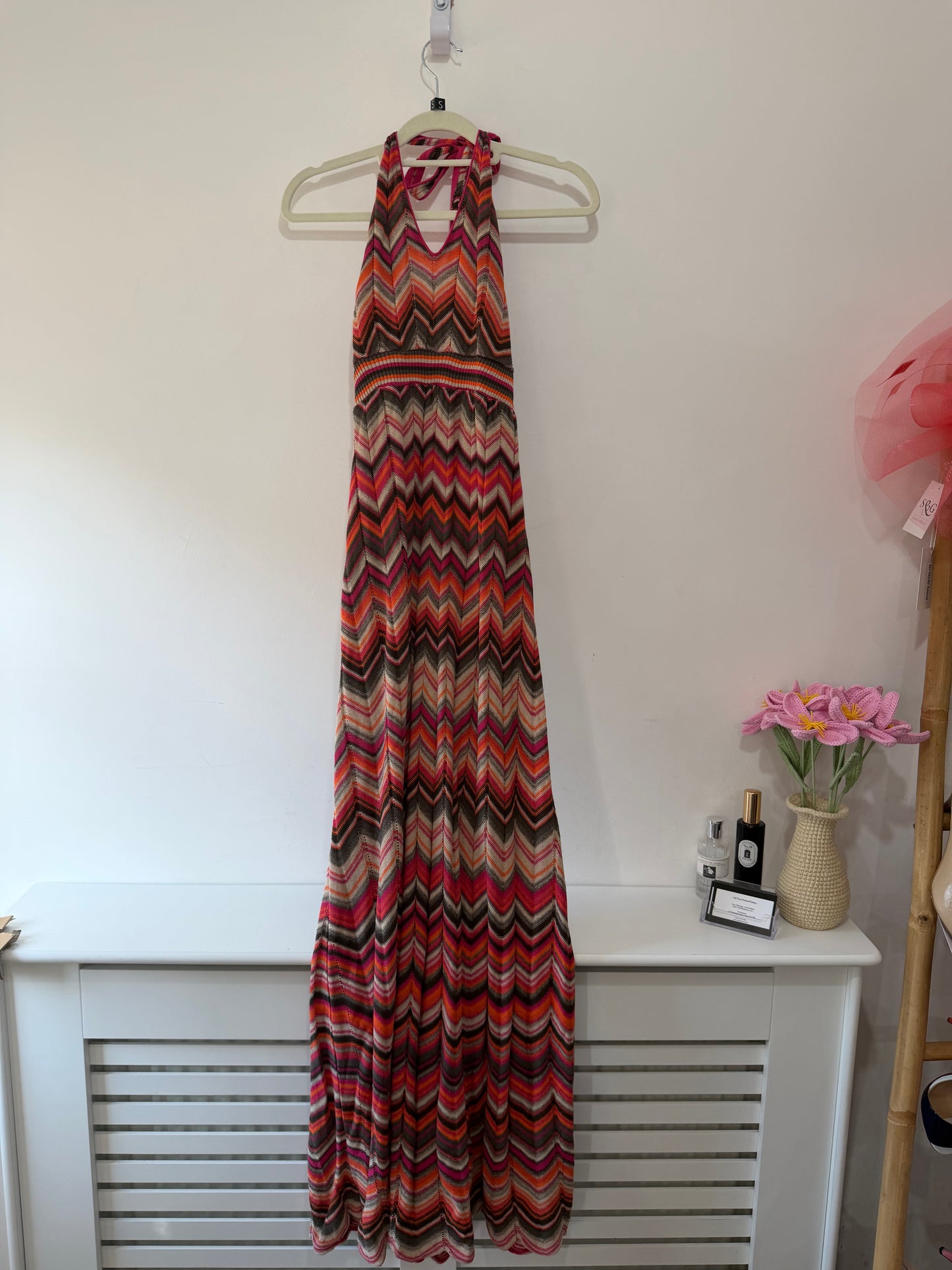 Preloved pink grey orange Hallhuber Dress, Size 36