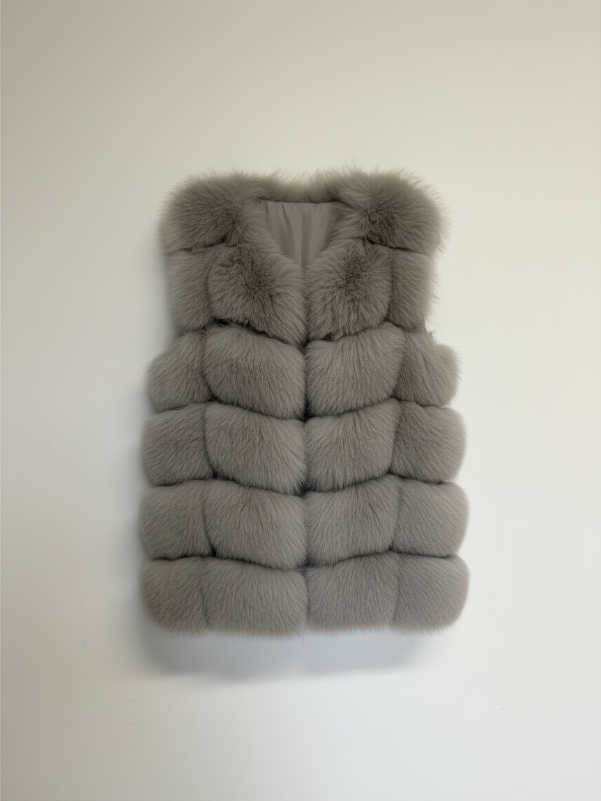 Preloved Fox Fur Gilet Small Grey