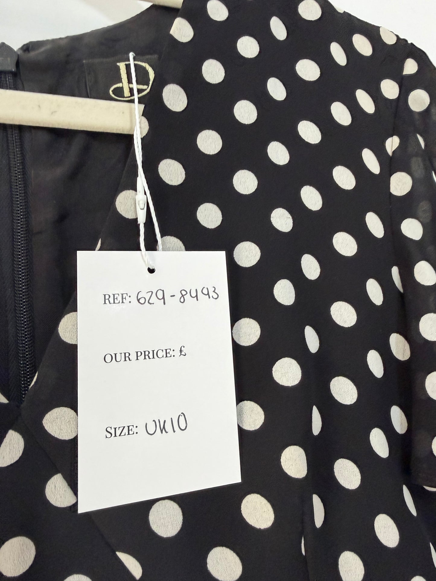 Preloved, Black Polka Dots Debut Dress, UK 10
