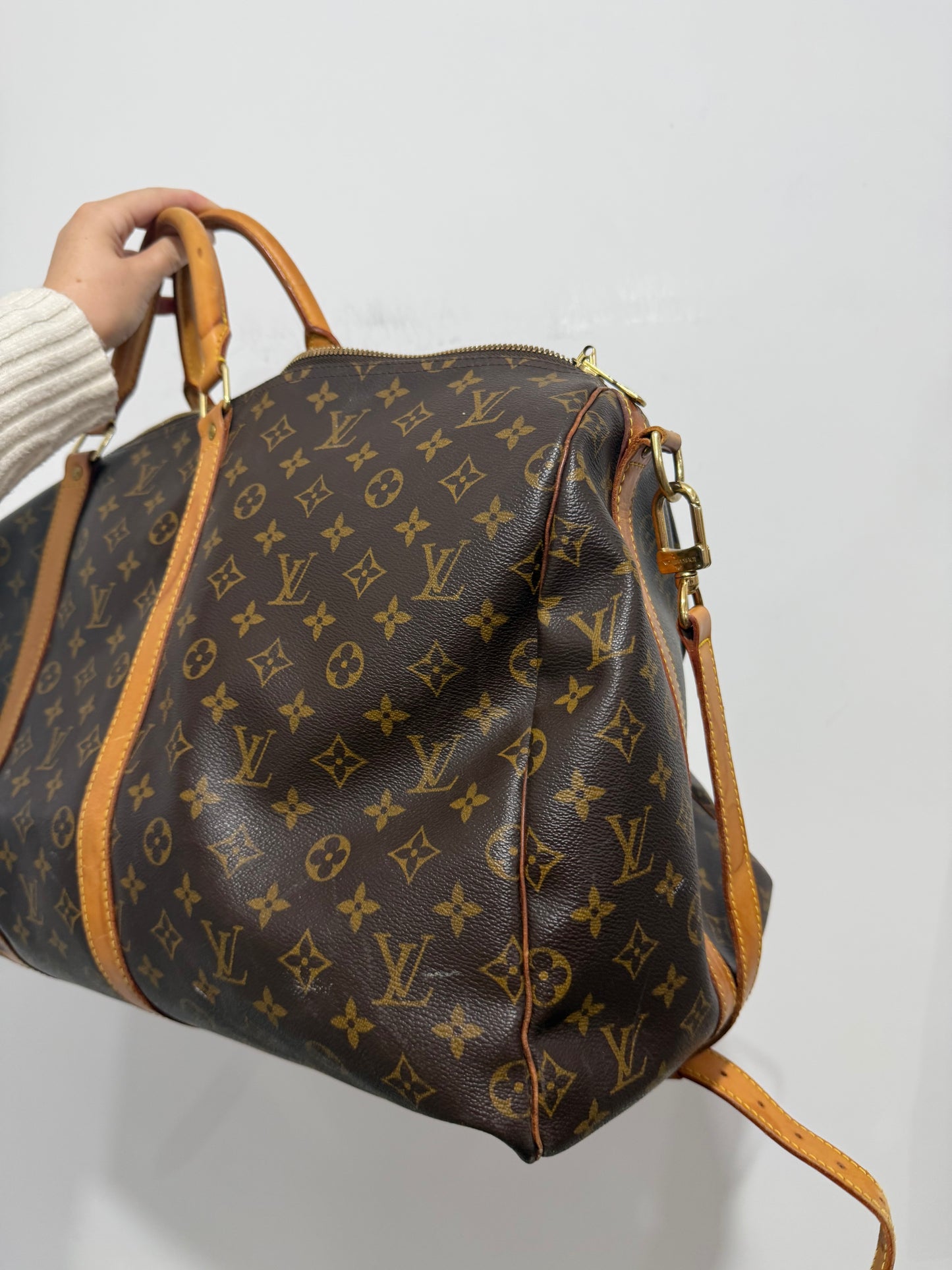 Pre-owned Monogram bandouliere with strap Louis Vuitton Keepall Duffle, 55