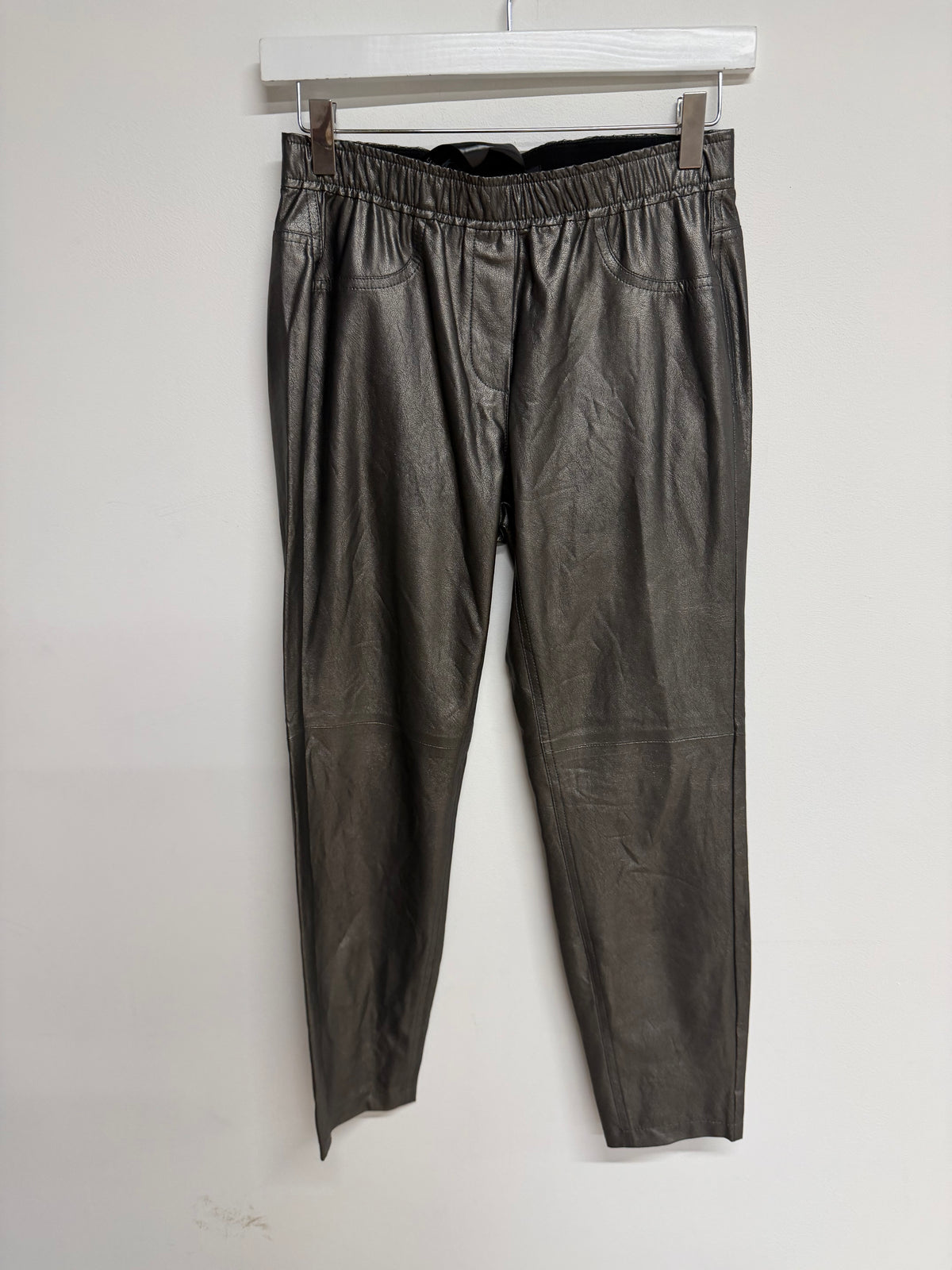 BNWT Luisa Cerano Pleather Leggings Size UK 10 Grey Metallic