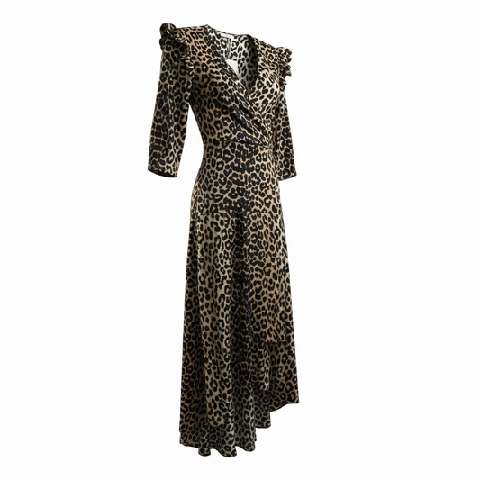 Pre-owned, Leopard Print GANNI Wrap Dress, Size 8
