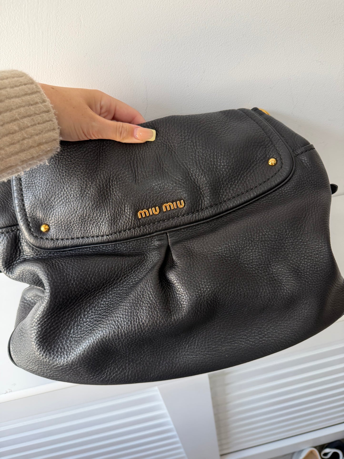 Vintage, Black Miu Miu Handbag, Pockets Hobo