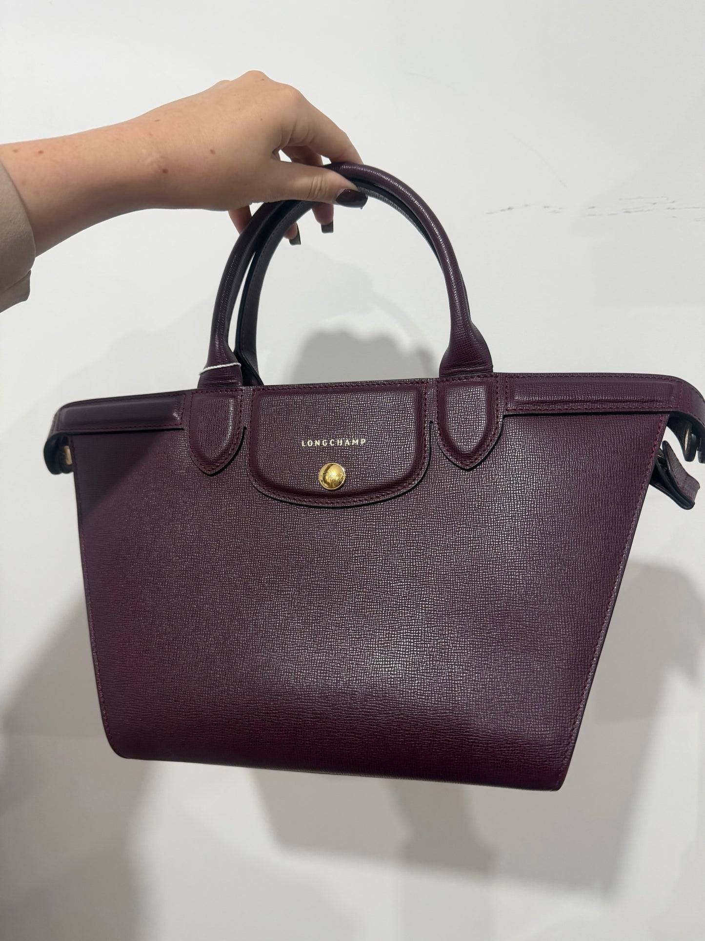 Purple/Aubergine Longchamp Handbag with Crossbody Strap, Le Pliage Heritage