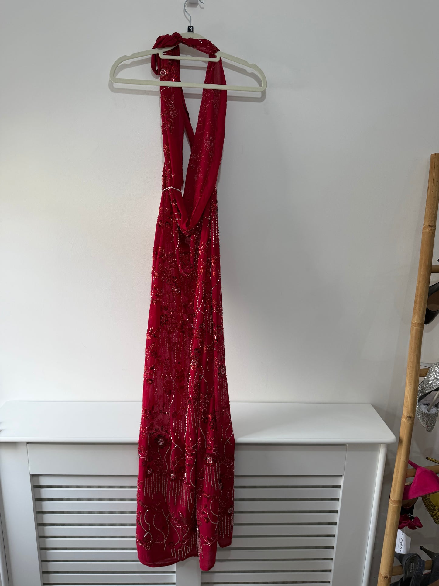 Pre-owned, Red Diamonte Sorelle UK Evening Dress, Size Medium
