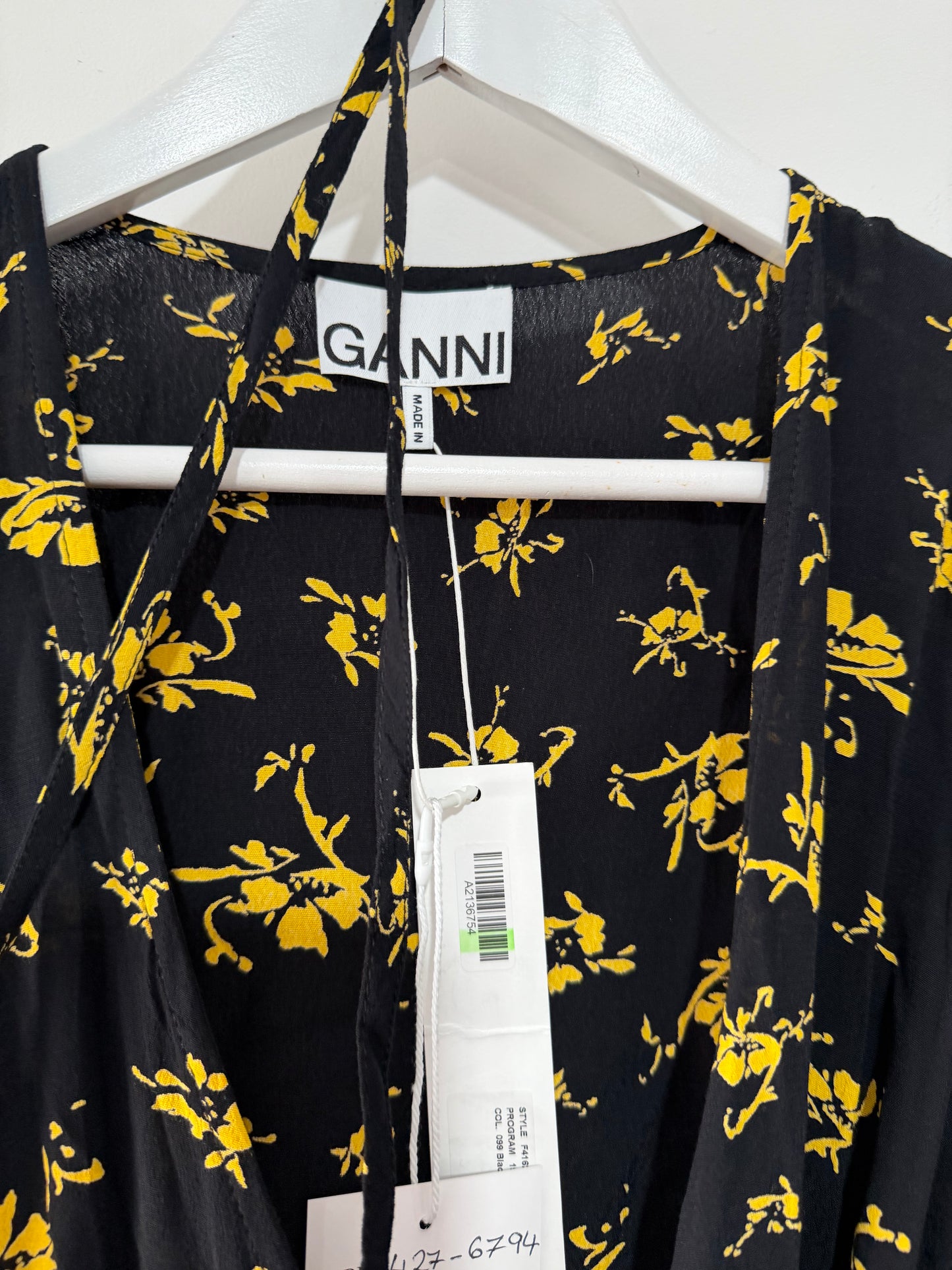 Pre-owned Brand New, Black and Yellow GANNI Dress, Size 36 - UK 8