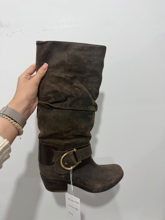 Brown Vic Mid Calf High Boots, Size 5