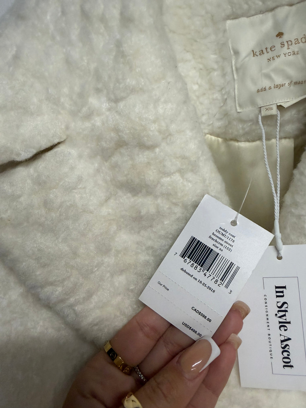 Preloved BNWT Kate Spade Coat Size XS Fits a 10 Cream