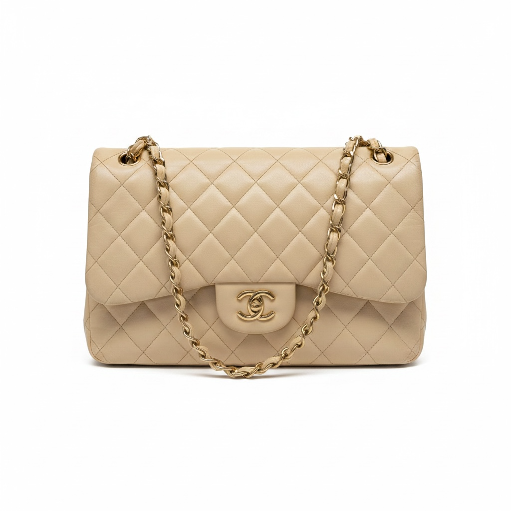 Preowned, Beige Nude with Gold Hardware Chanel Bag, Jumbo Double Flap