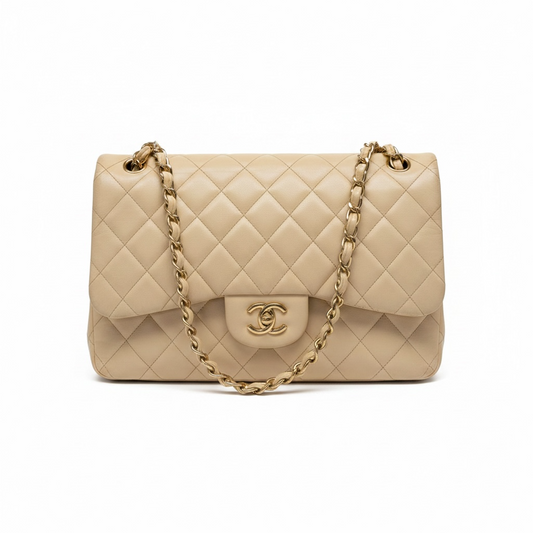 Preowned, Beige Nude with Gold Hardware Chanel Bag, Jumbo Double Flap