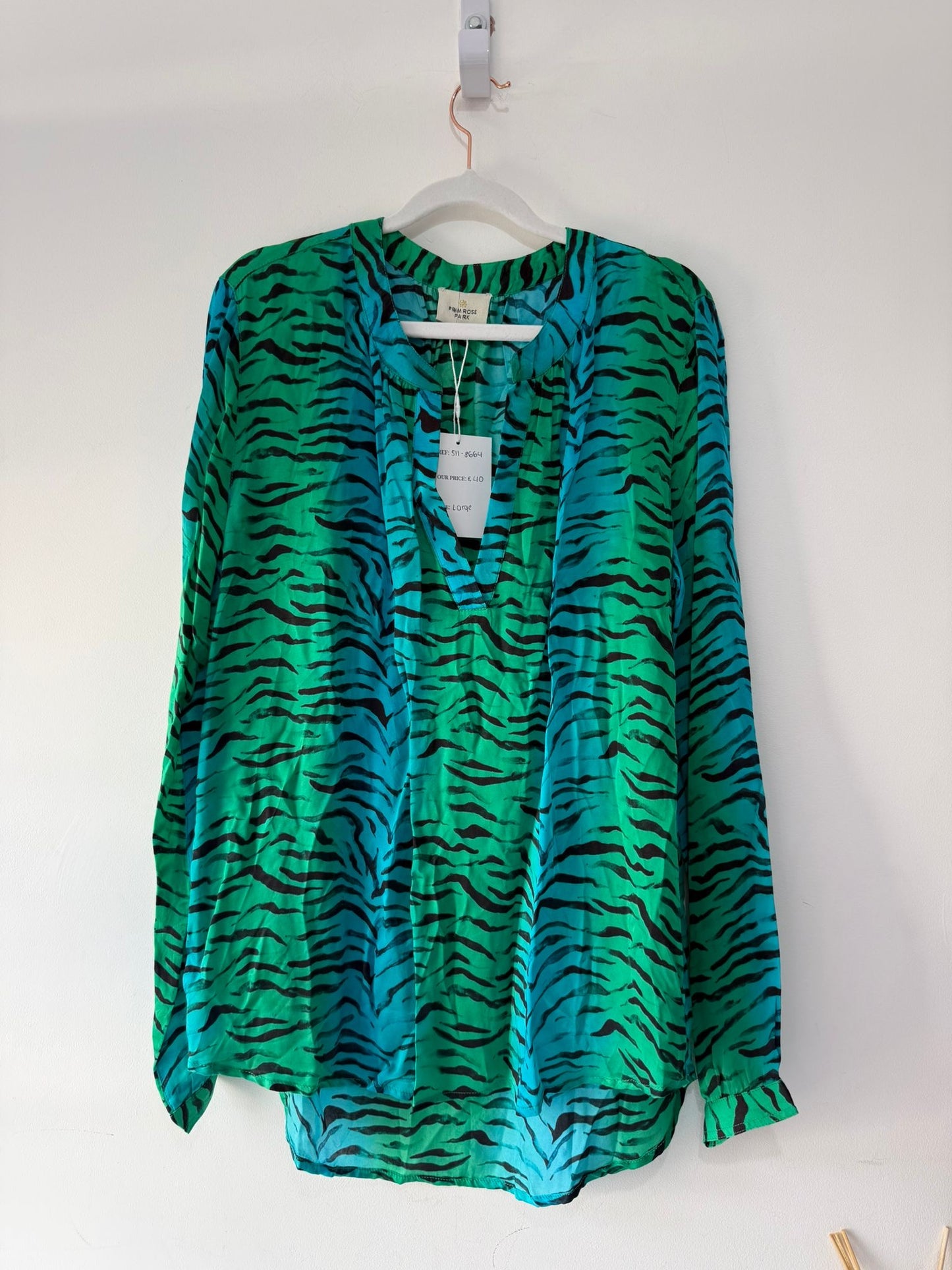 Preloved, Blue/Green Prim Rose Park Blouse, Size Large