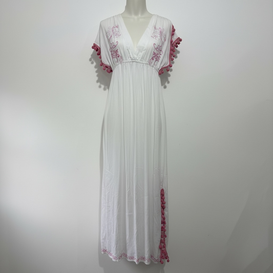 Pre-owned, White and Pink SISTER Summer Dress, Size S