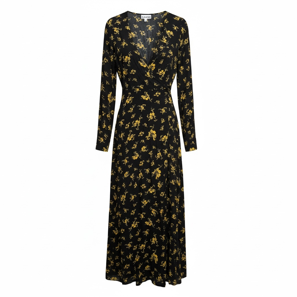 Pre-owned Brand New, Black and Yellow GANNI Dress, Size 36 - UK 8