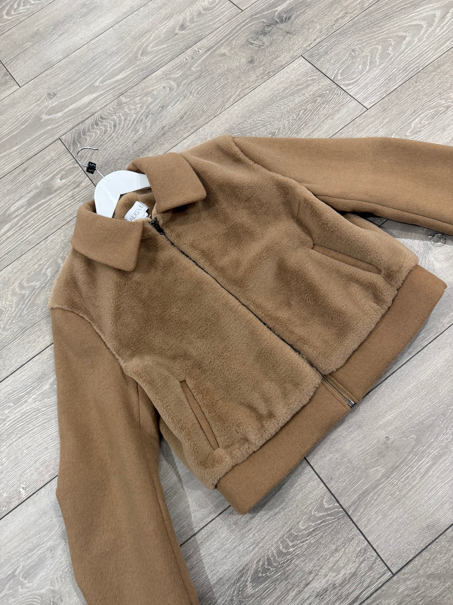 Camel Brown Aligne Brand New Bomber Jacket, Size 10