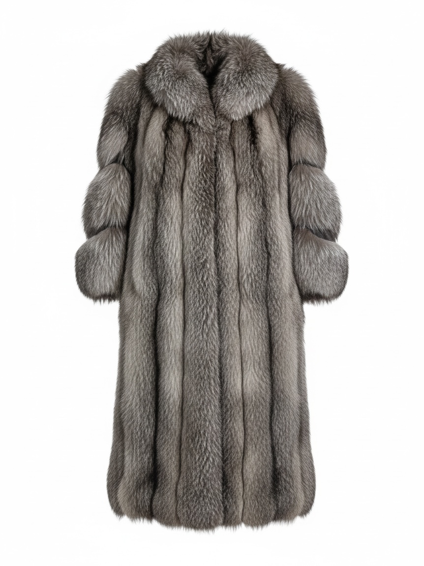 Preloved Vintage Fox Fur Coat Size L Brown Grey