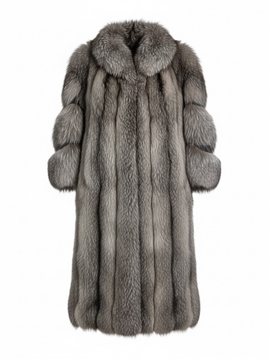 Preloved Vintage Fox Fur Coat Size L Brown Grey