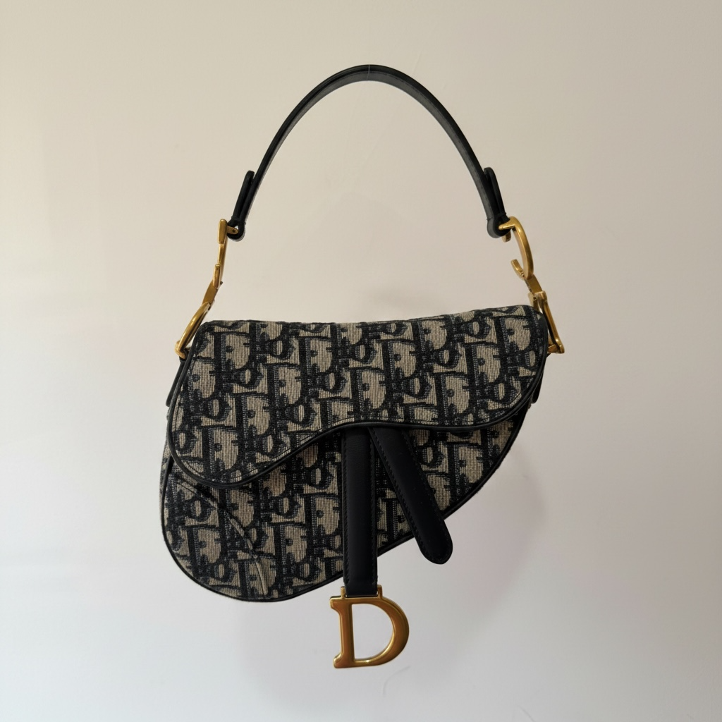 Preloved, Saddle Mini Canvas Blue Oblique  Christian Dior Saddle Mini Canvas Bag
