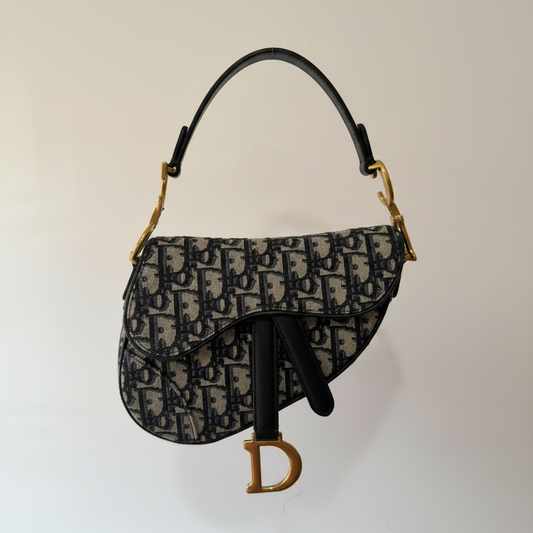 Preloved, Saddle Mini Canvas Blue Oblique  Christian Dior Saddle Mini Canvas Bag