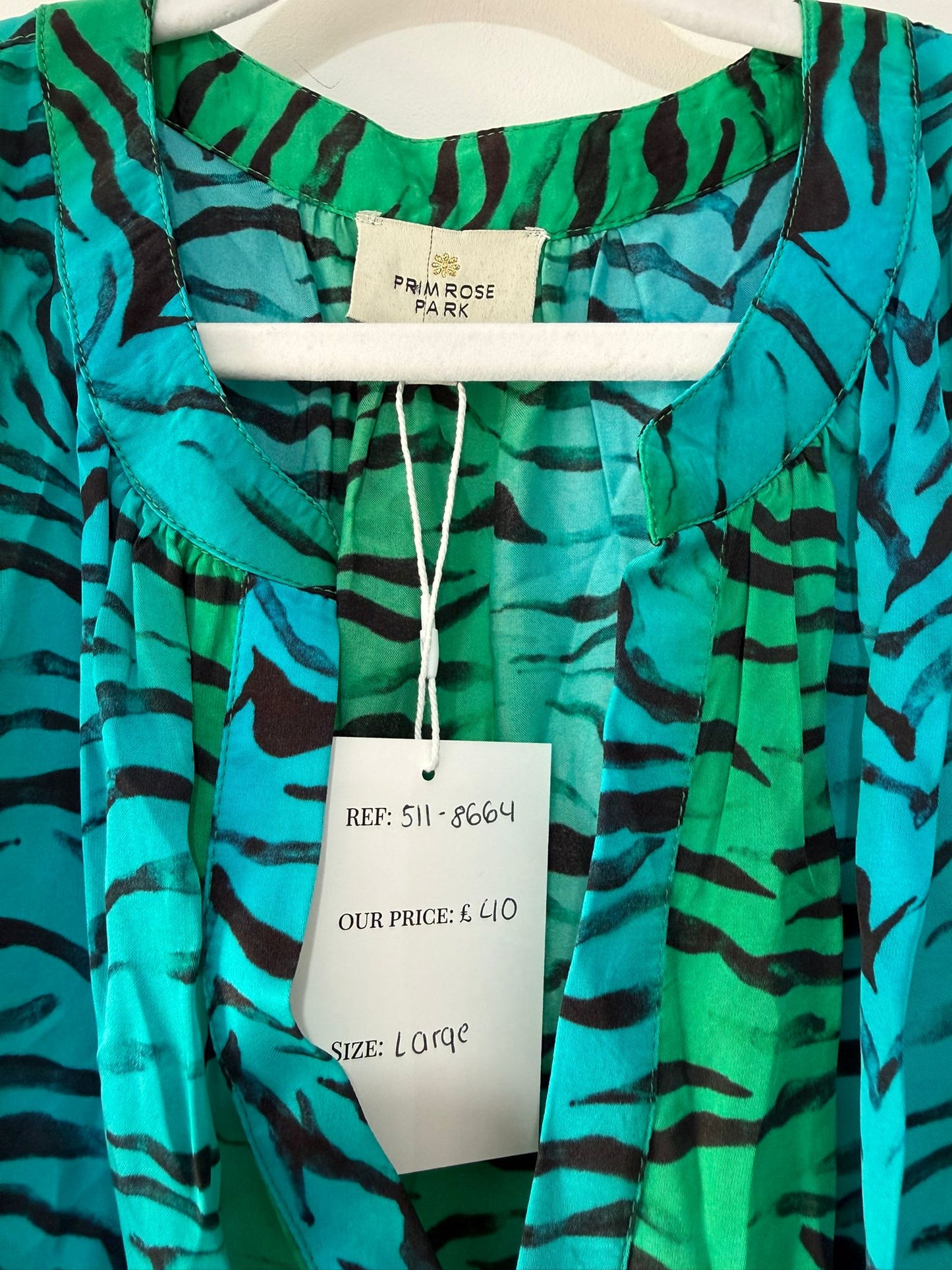 Preloved, Blue/Green Prim Rose Park Blouse, Size Large