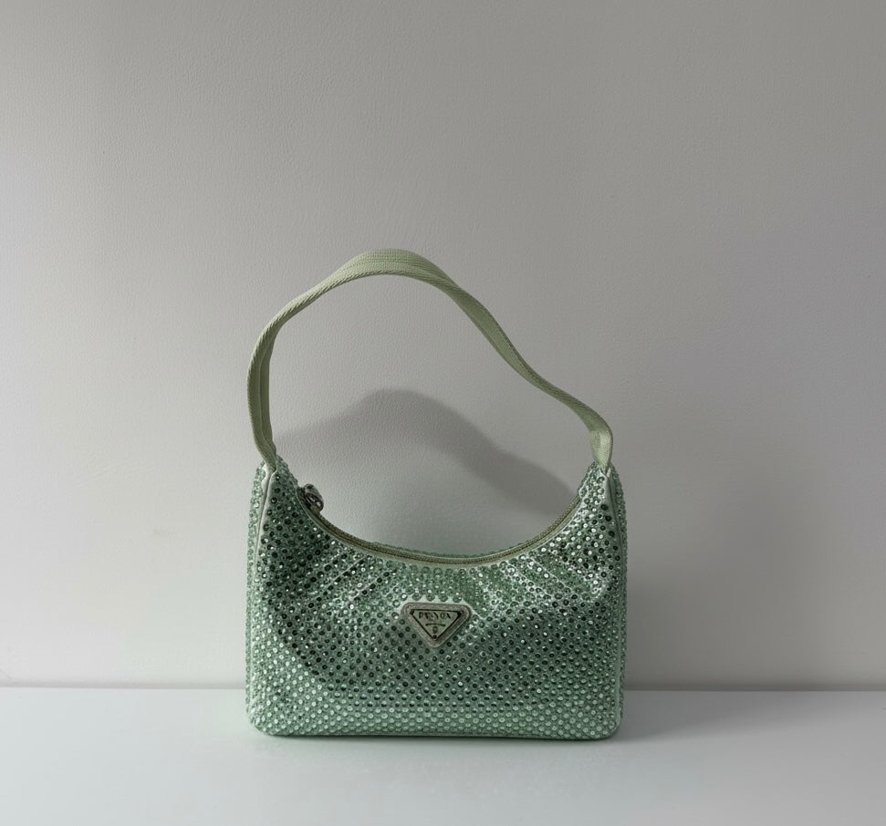 Pre-owned, Brand New Mint Crystal Prada Re-Edition 2000 Shoulder Bag