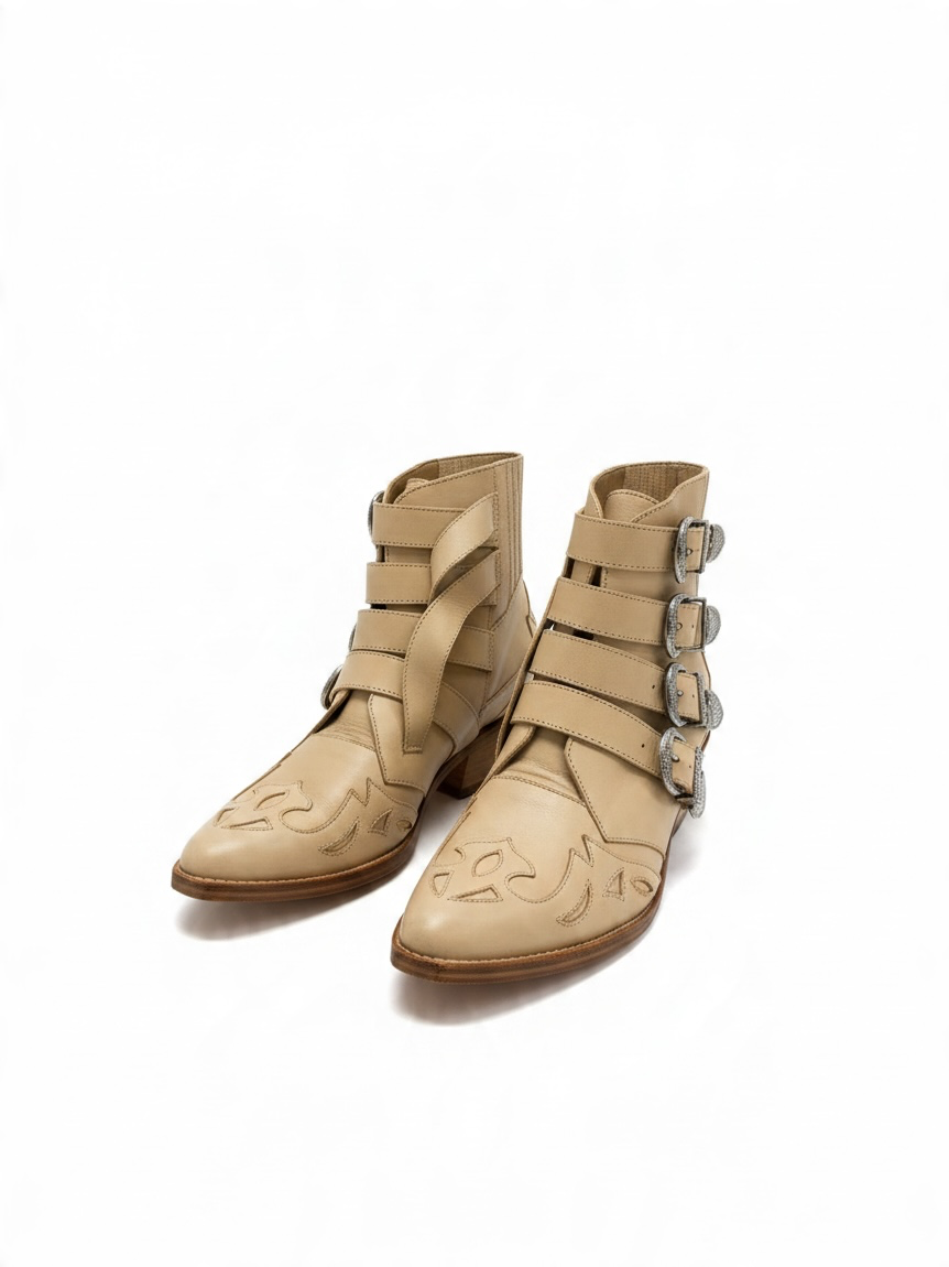 Preloved NEW Toga Western Cowboy Boots Size 5 - 38 Beige and Silver