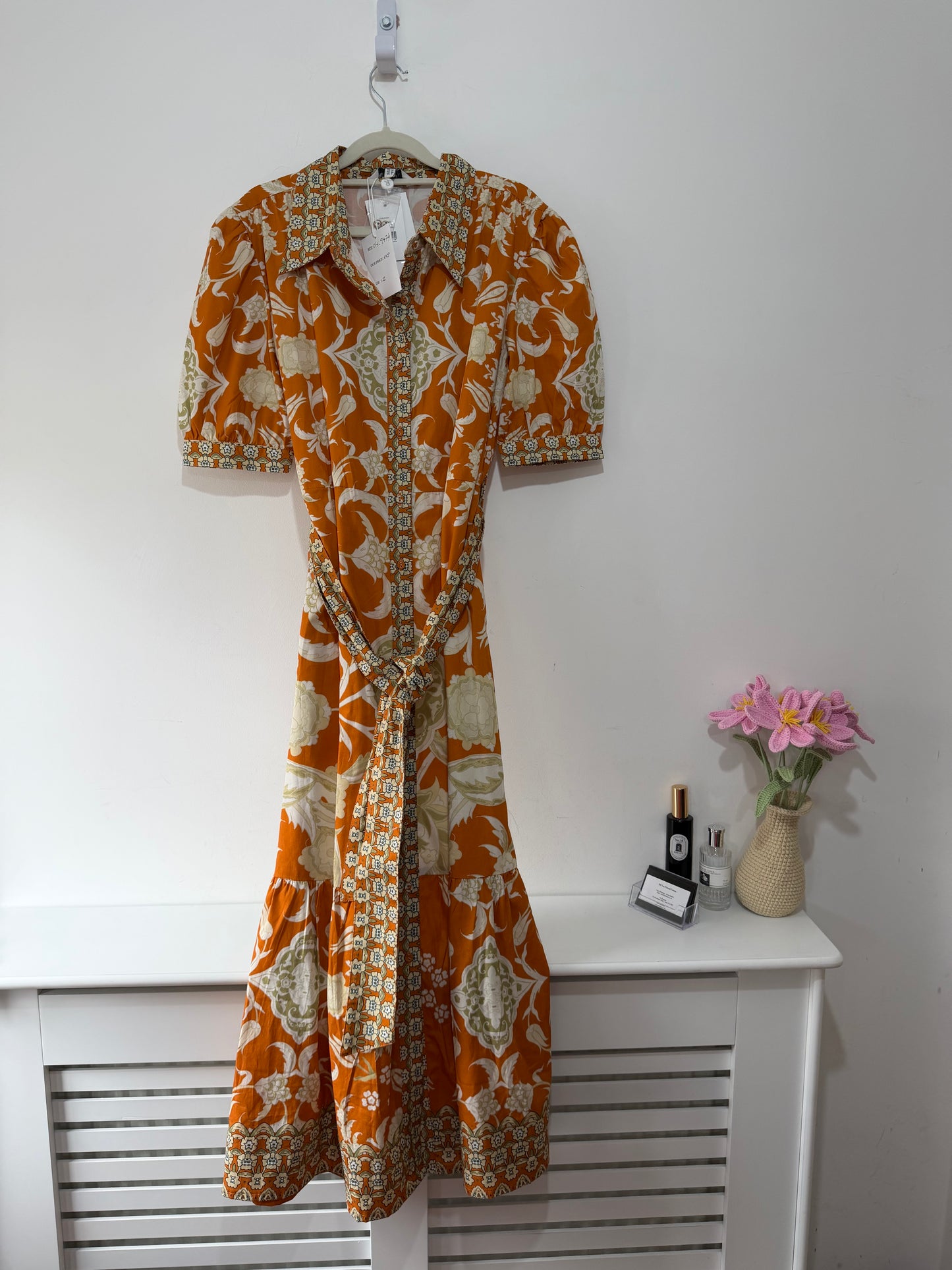 Preloved Raishma Studio Dress 12 Light Orange with Cream Flower Design