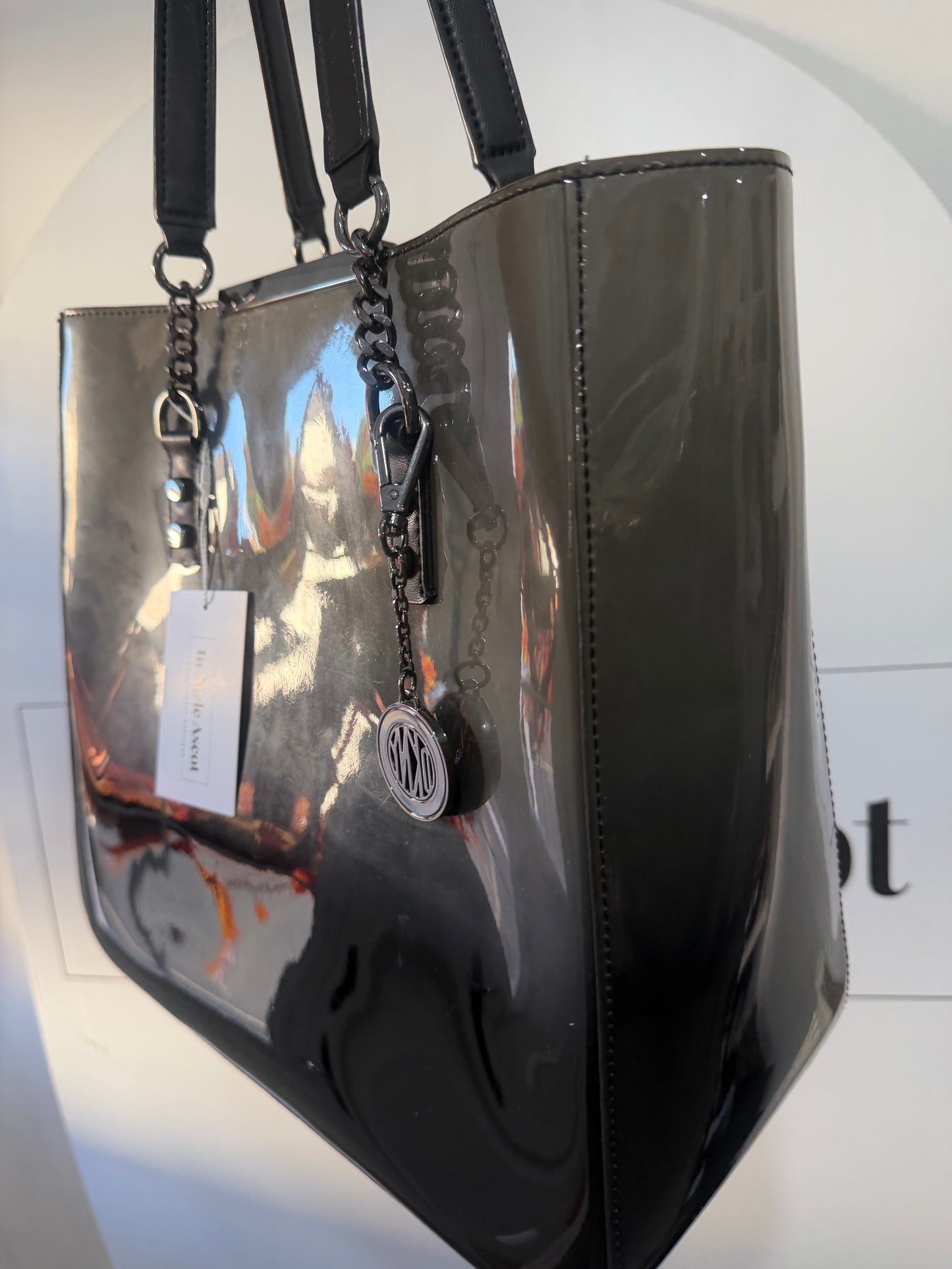 Patent Grey Gradient DKNY Tote