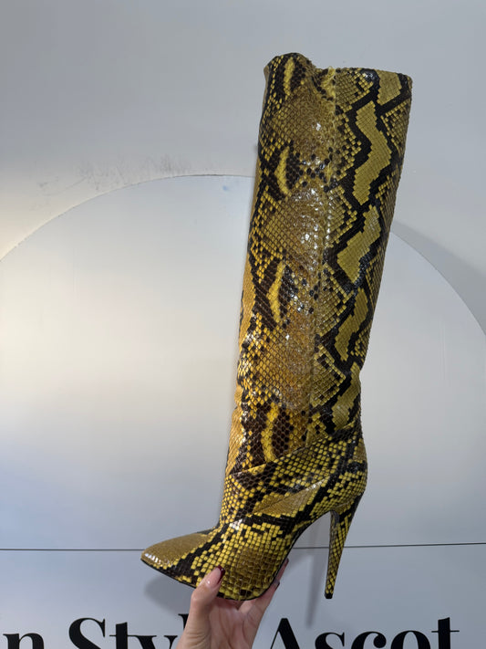 Python Skin Saint Laurent Knee High Boots, Size 40 Size 7
