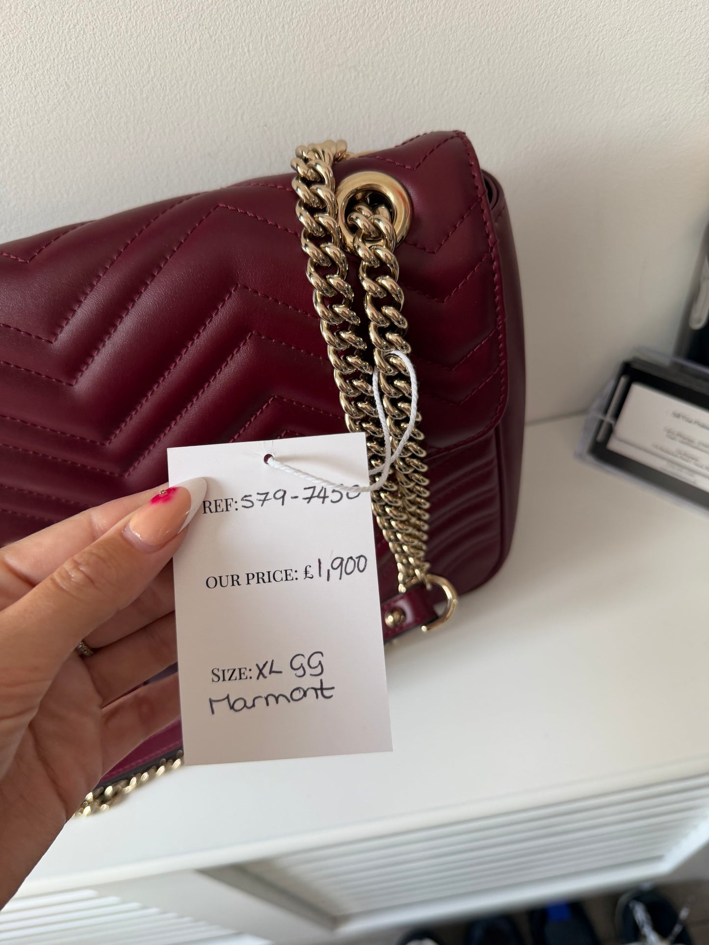 Pre-owned, New, Burgundy Gucci Marmont Bag, Size XL