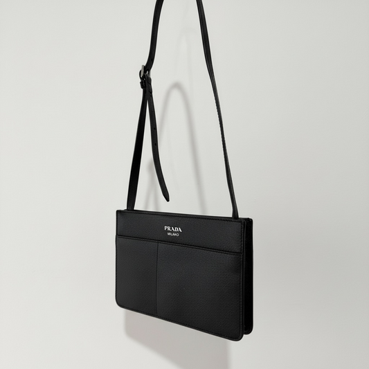 Black Prada Front Pocket Crossbody, Small