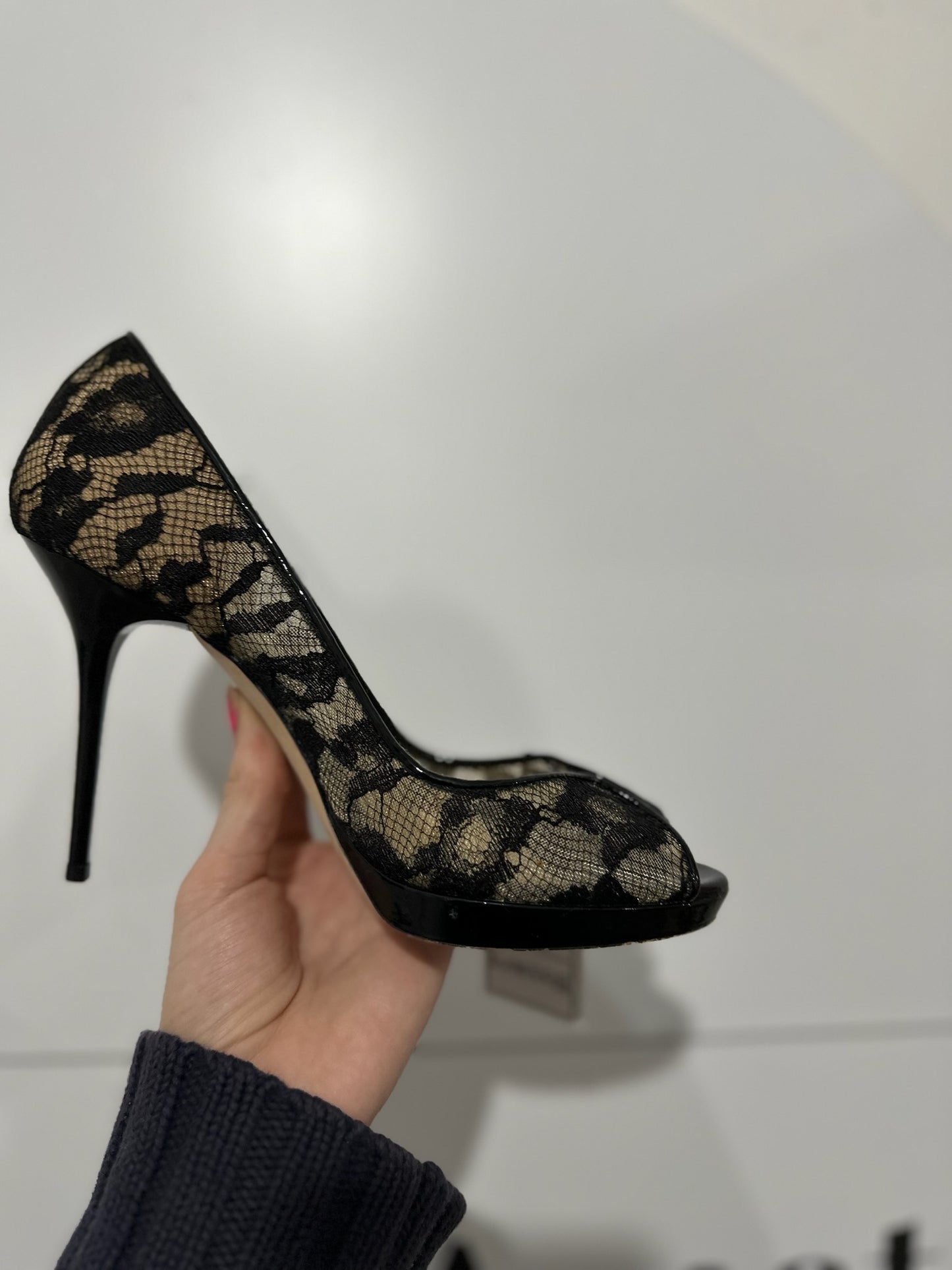 Black Lacey Peeptoe Jimmy Choo Heels, 3