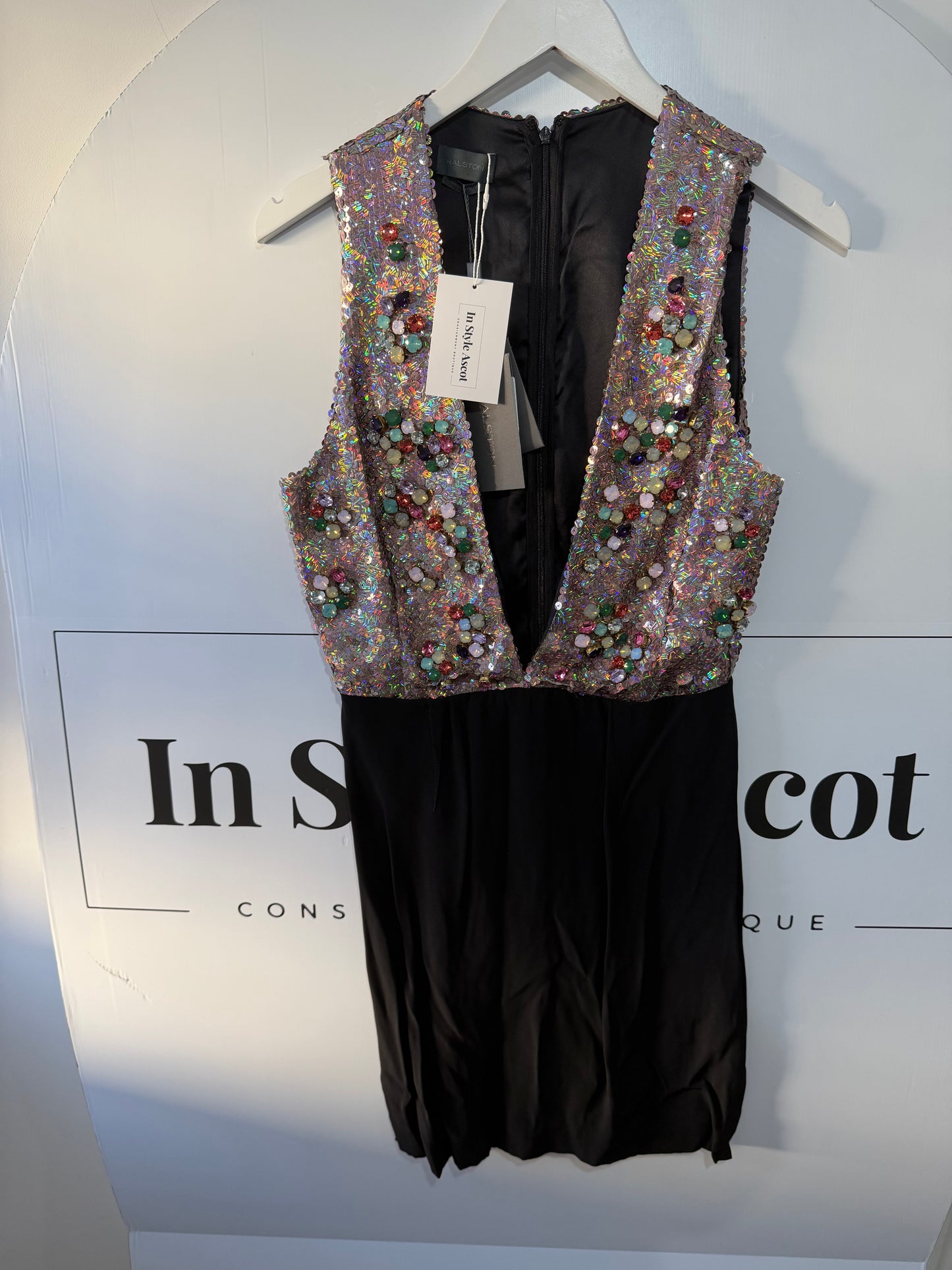 Black Sequin Halston Brand New Dress, Size 42 (Fits UK 10)