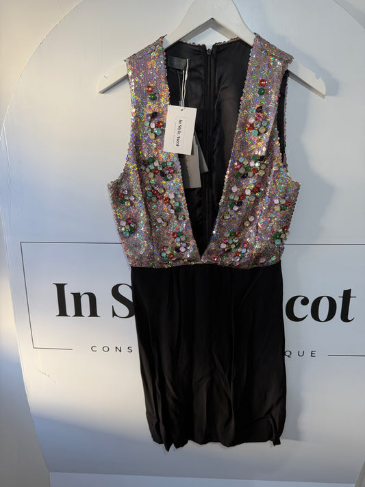 Black Sequin Halston Brand New Dress, Size 42 (Fits UK 10)