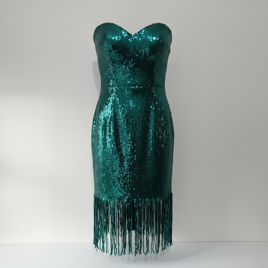 Preloved, Emerald Green sequin party dress Goddiva  Bandeau Dress, UK 12