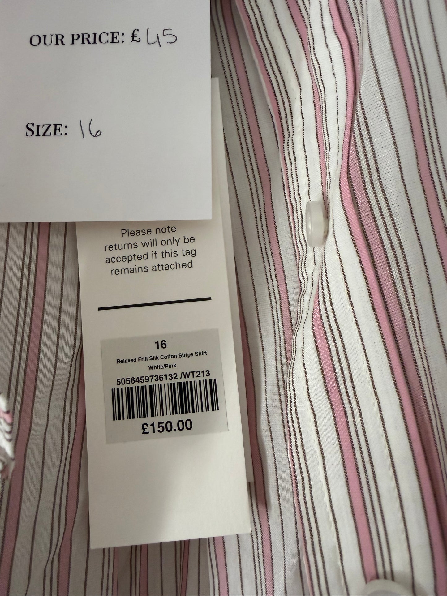 Pre-loved Striped Pink Me + Em Blouse, 16, BNWT