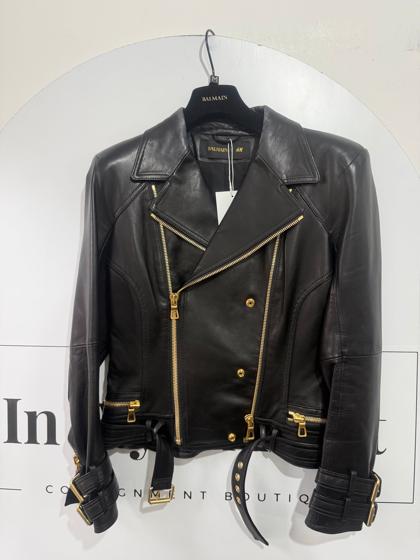 Black H&M x Balmain Leather Jacket, Size 12