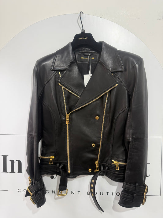 Black H&M x Balmain Leather Jacket, Size 12