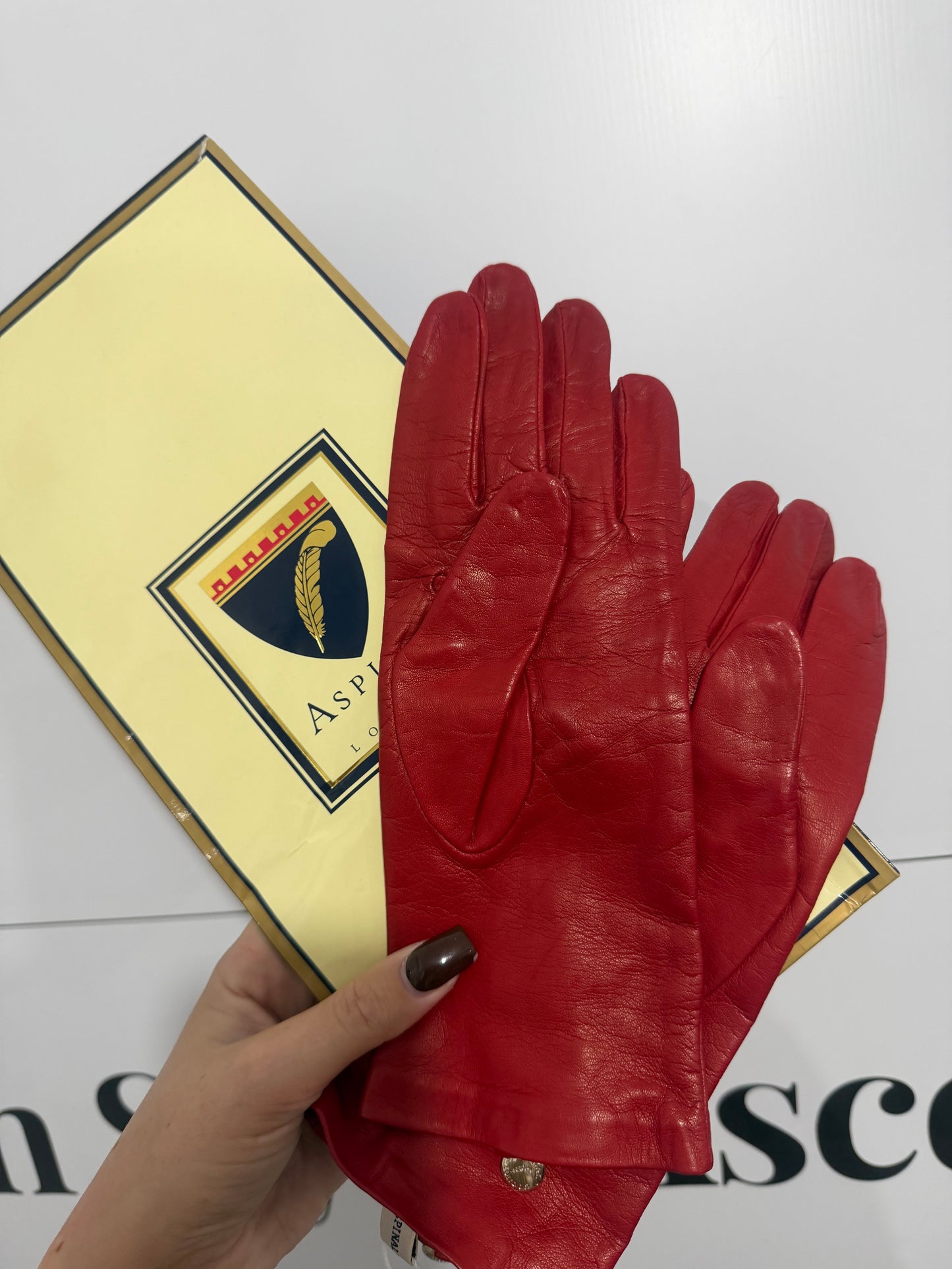 Red Aspinal of London Leather Gloves, Medium