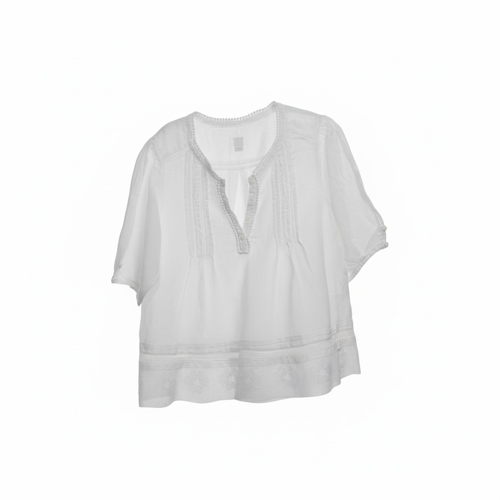 Pre-owned, White 120% Lino Boho Blouse, Size 42 (Fits 12)