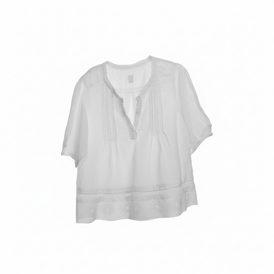 Pre-owned, White 120% Lino Boho Blouse, Size 42 (Fits 12)