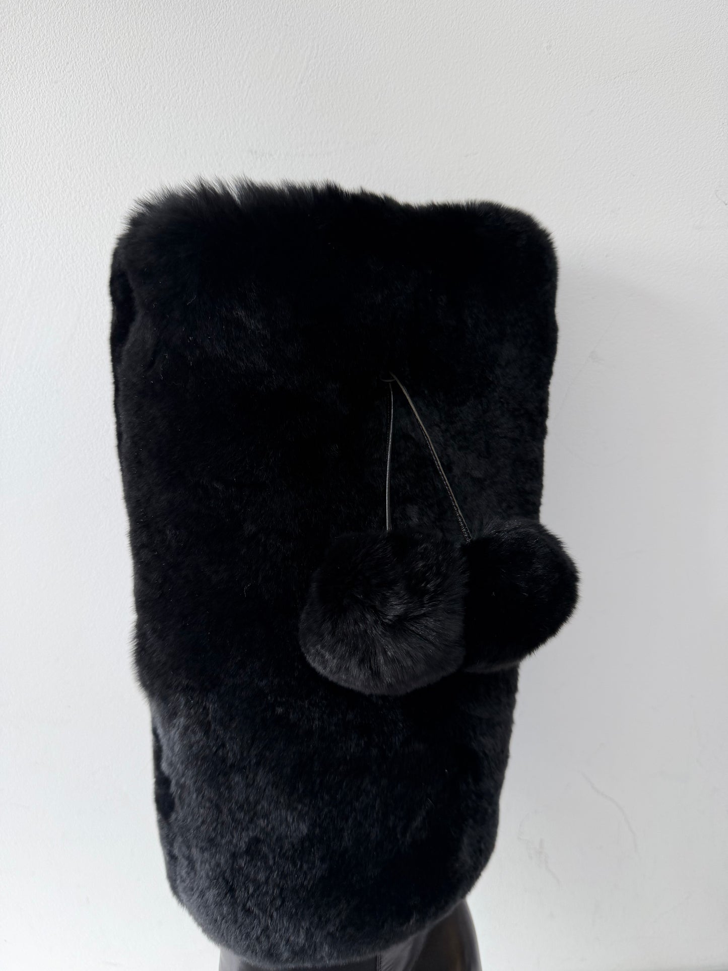 Preloved Dior Knee High Boots Size 5.5 Black Leather & Rabbit Fur