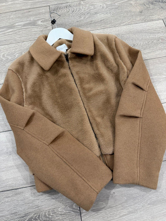 Camel Brown Aligne Brand New Bomber Jacket, Size 10