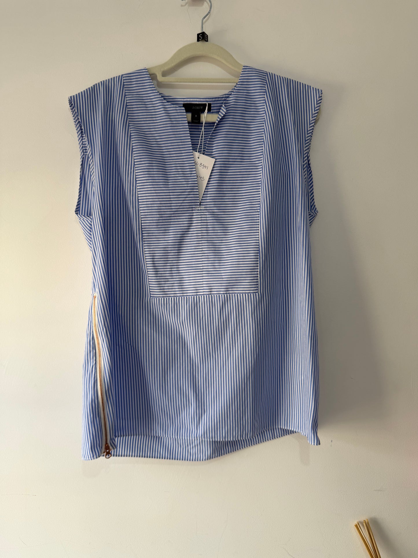 Pre-loved blue and white pinstripe J.Crew Blouse, Size uk8