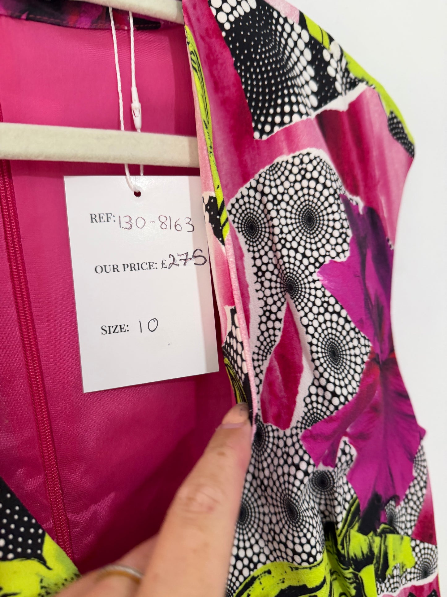 Preloved pink & green Versace Dress, Size 10