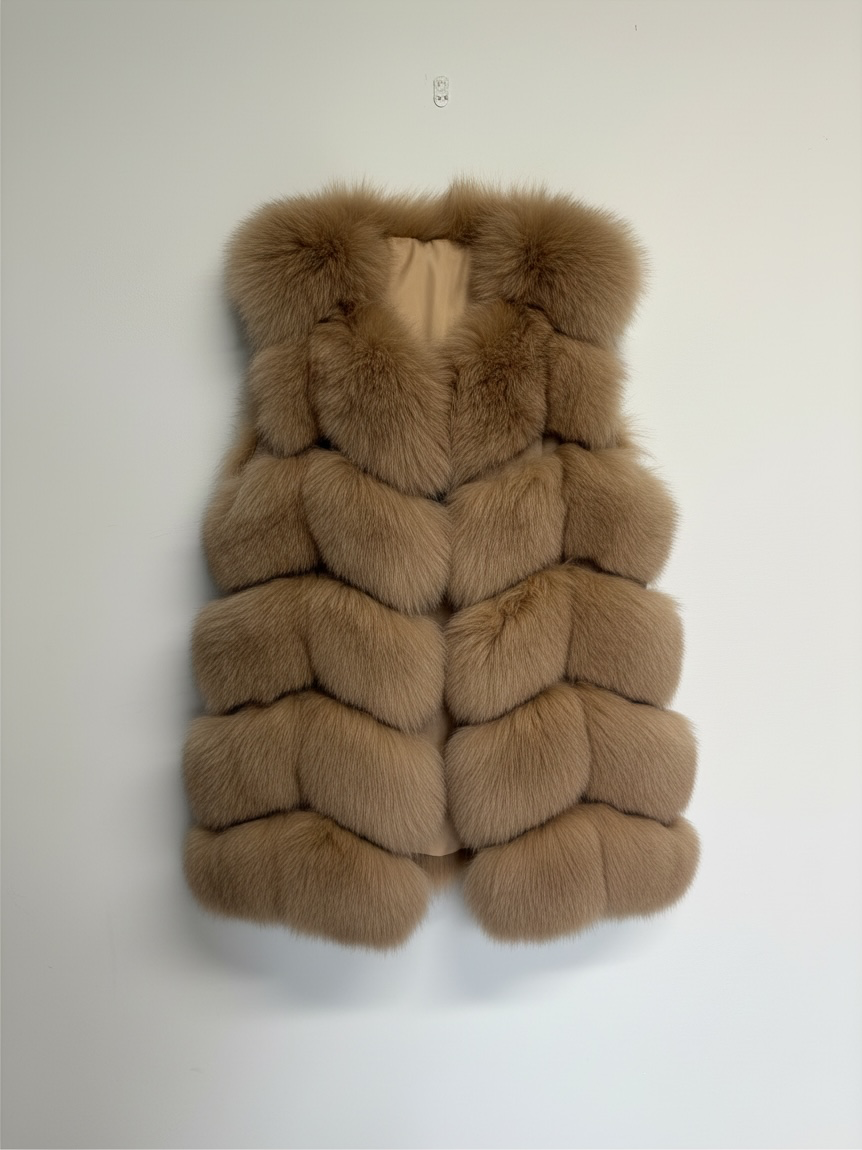 Preloved Fox Fur Gilet Small Brown