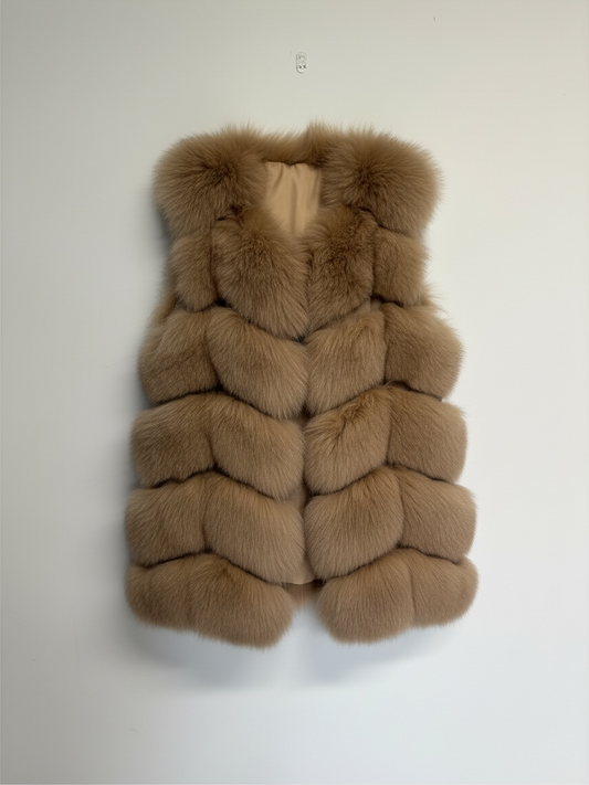 Preloved Fox Fur Gilet Small Brown