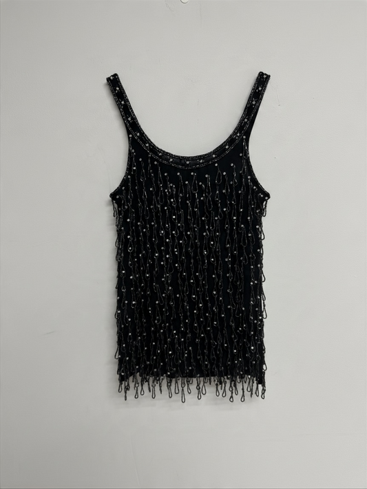 Preloved Topshop Y2K Vintage Sparkle Vest Top Cami Size S Black/Navy
